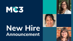 MC3 new hire announcement with photos of three new team members