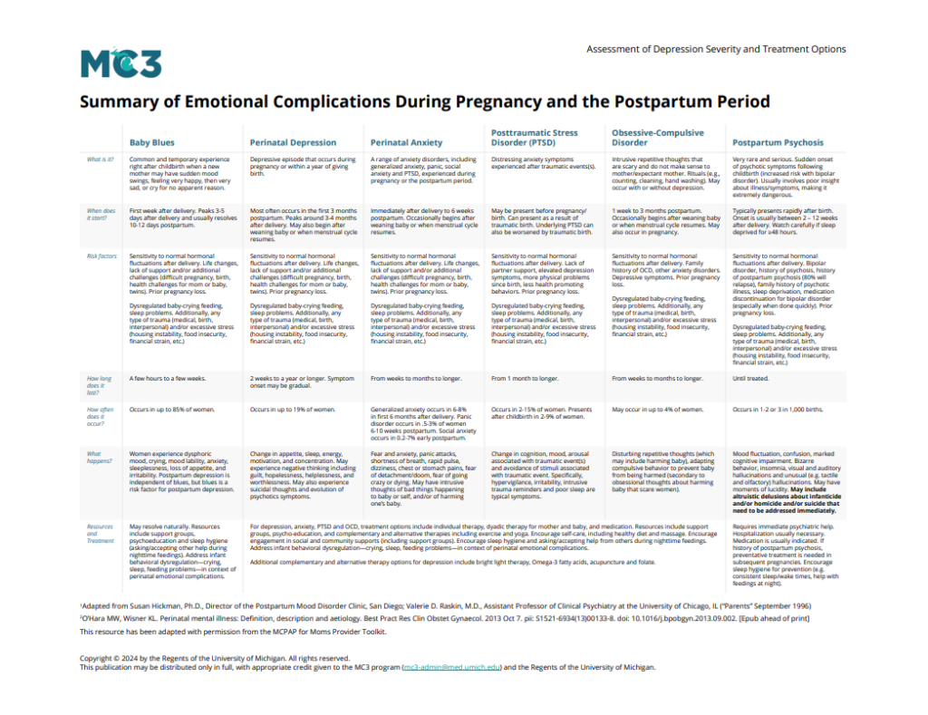 Preview of Summary of Emotional Complications During Pregnancy and the Postpartum Period