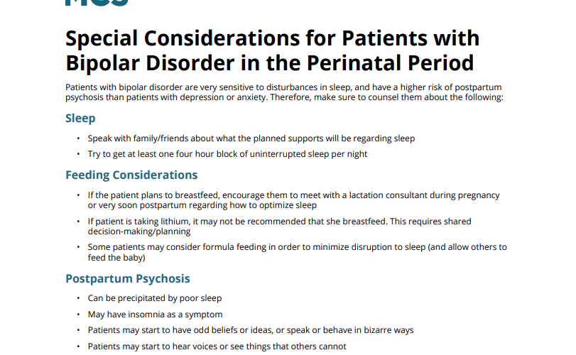 Preview of Special Considerations for Patients with Bipolar Disorder in the Perinatal Period