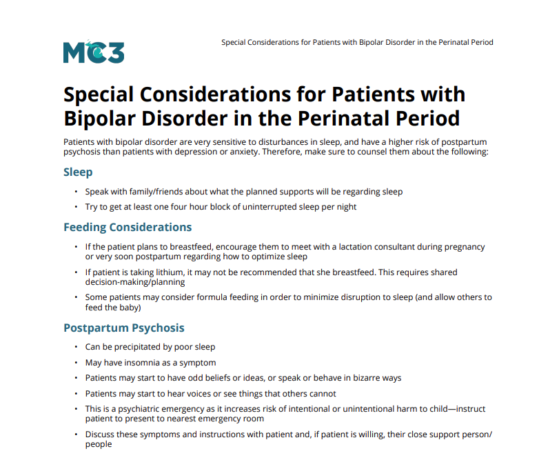 Preview of Special Considerations for Patients with Bipolar Disorder in the Perinatal Period