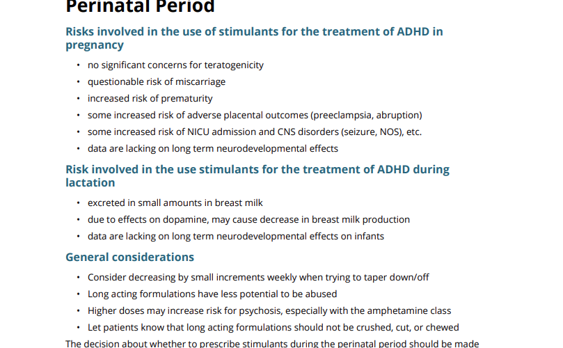 Preview of Risks and Benefits of Stimulant Use in the Perinatal Period