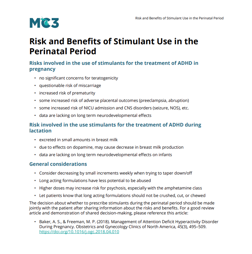 Preview of Risks and Benefits of Stimulant Use in the Perinatal Period