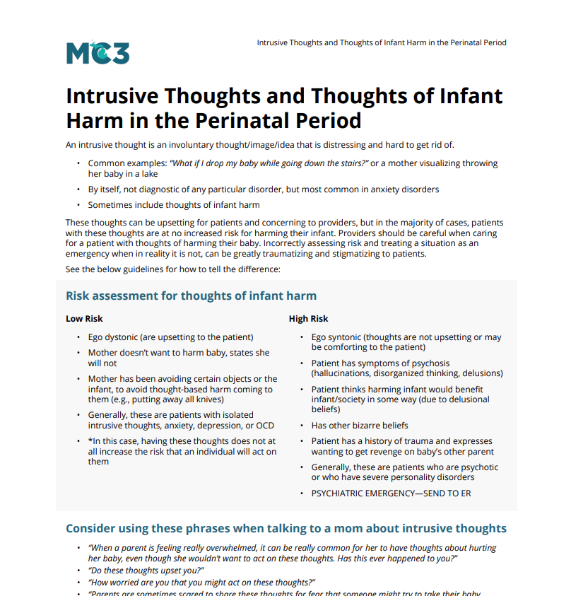 Preview of Intrusive Thoughts and Thoughts of Infant Harm in the Perinatal Period