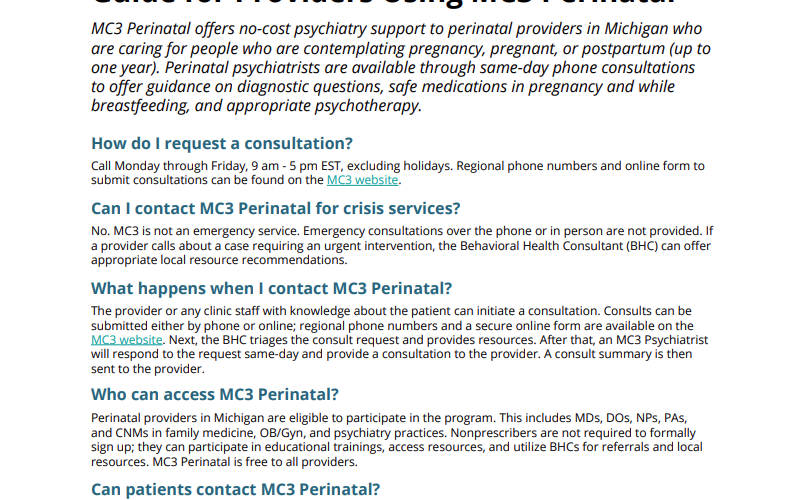 Preview of Guide for Providers Using MC3 Perinatal