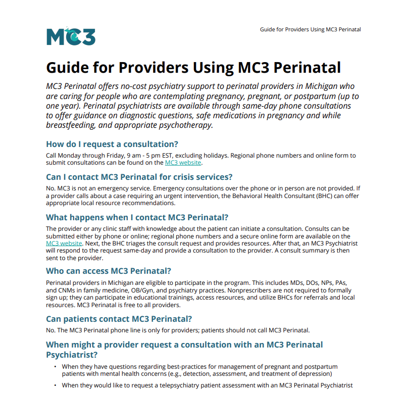 Preview of Guide for Providers Using MC3 Perinatal