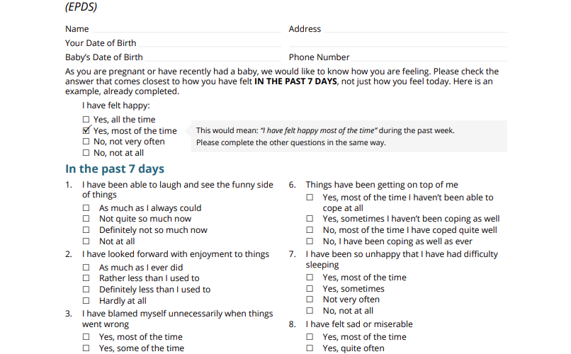 Preview of Edinburgh Postnatal Depression Scale