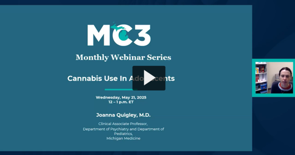 Title slide for MC3 recorded education module Cannabis Use in Adolescents.