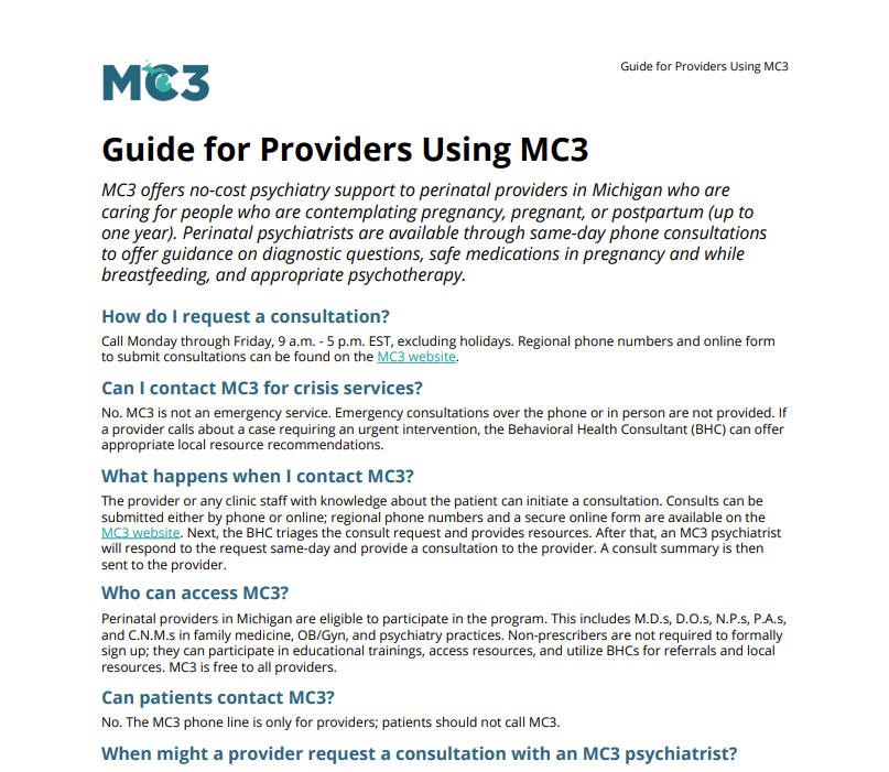 Preview of Guide for Providers Using MC3.
