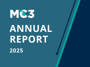 MC3 Annual Report 2025 on blue background with darker blue accents.