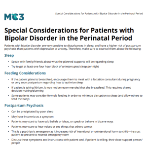Preview of Special Considerations for Patients with Bipolar Disorder in the Perinatal Period