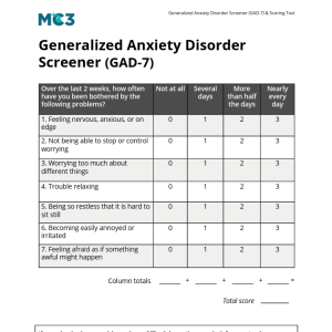 MC3 GAD-7 Screener & Scoring Tool PDF.