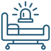 Blue icon outline of hospital bed and alarm.